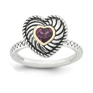 Antiqued Sterling Silver Stackable Rhodolite Garnet Heart Ring Size 5